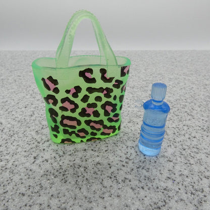 Barbie Doll Size Leopard Print Tote Bag Neon Green Blue Water Bottle Accessories