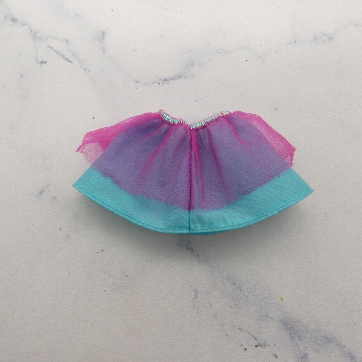 Barbie Doll Size Skirt Ballerina Tutu Turquoise Base Magenta Tulle Elastic Waist