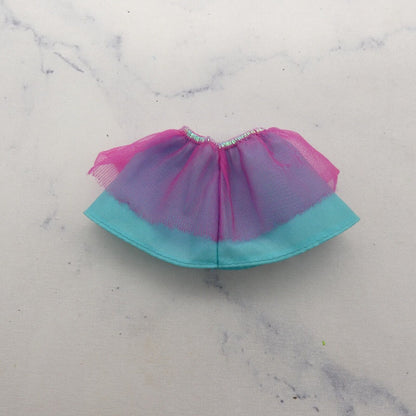 Barbie Doll Size Skirt Ballerina Tutu Turquoise Base Magenta Tulle Elastic Waist