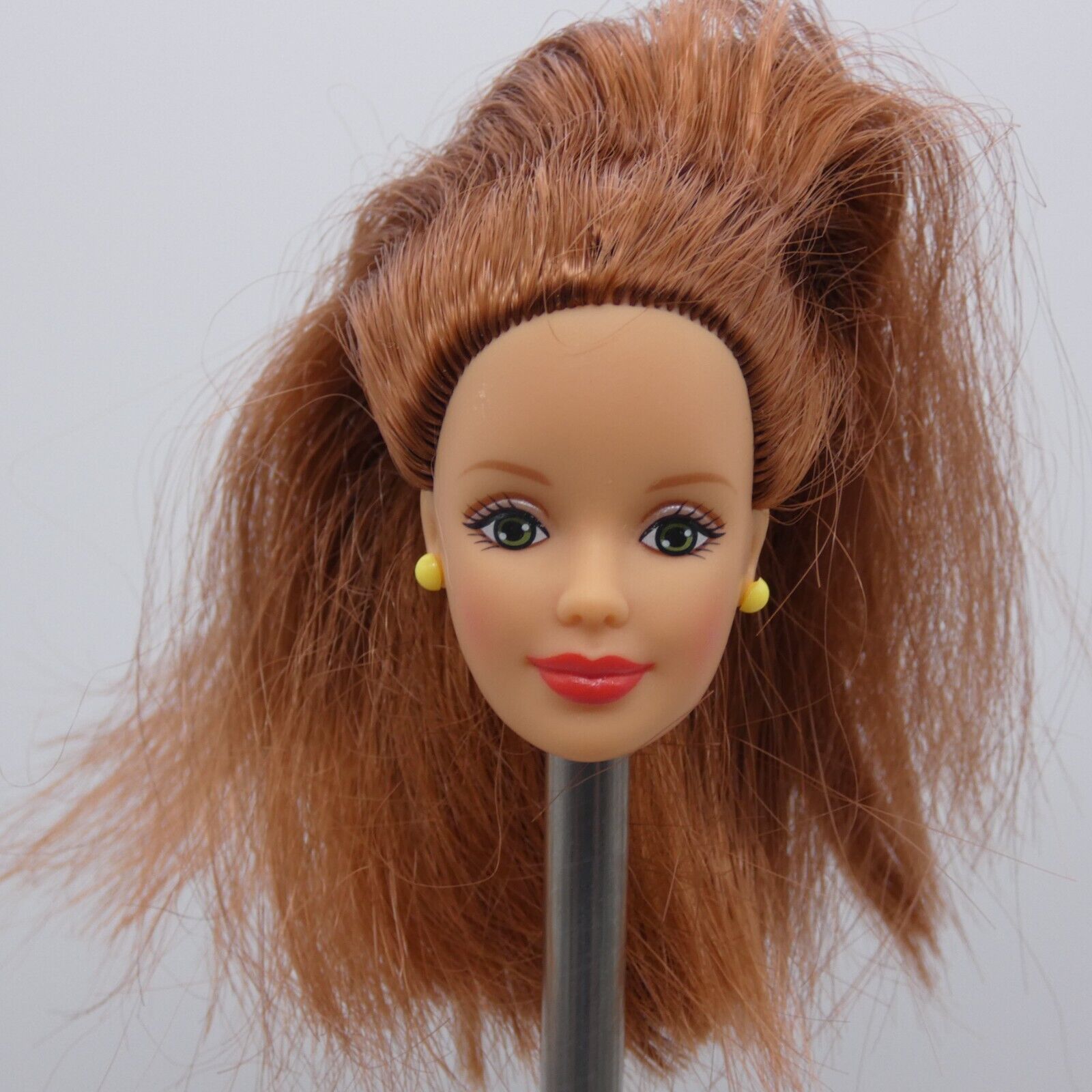 Barbie Doll Head Red Hair Mackie Face Yellow Earrings 1998 Pretty In Plaid 20667