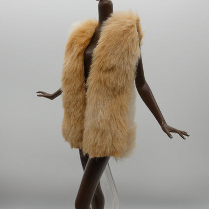 Barbie Doll Size Faux Fur Vest Brown Tan Beige Long Fits Model Muse MTM