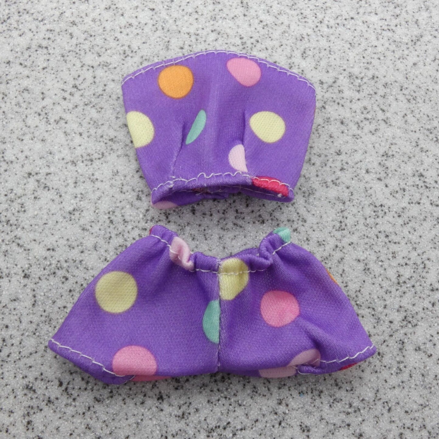 Barbie Doll Size Bikini Swimsuit Two Piece Purple Tube Top Shorts Dots B1 Clone