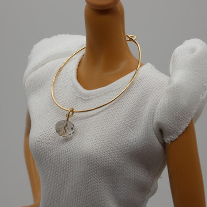 Barbie Doll Size Necklace Choker Gold Tone Band Clear Faceted Rhinestone Pendant