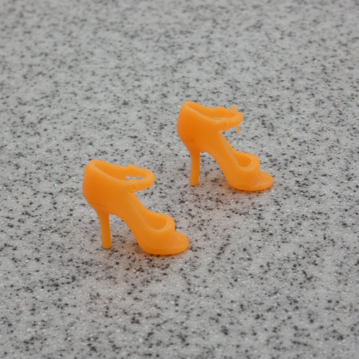 Barbie Doll Size Shoes High Heel Orange Open Toe Sandals Ankle Straps B1 Clone