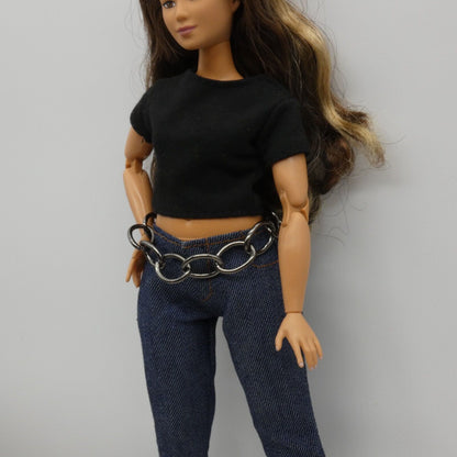 Barbie Curvy Doll Size Gun Metal Chain Belt Black Silver Chunky Handmade