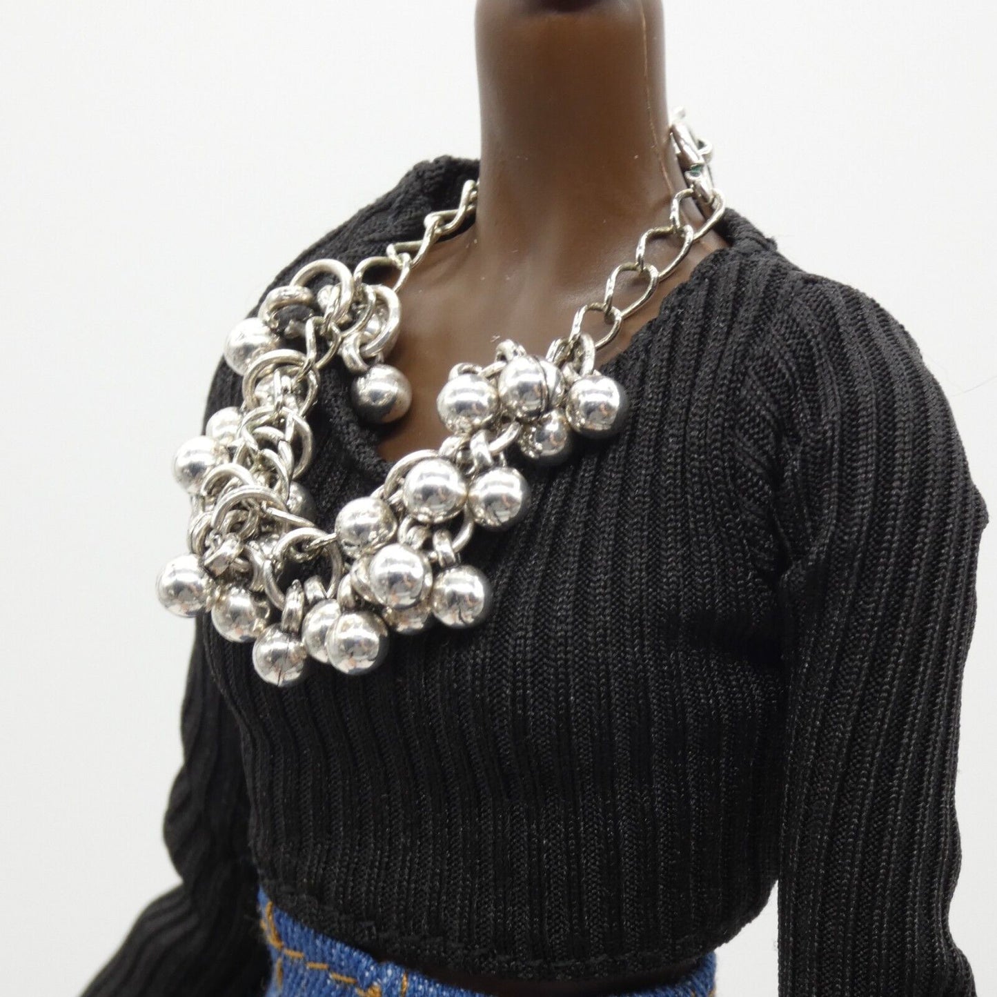 Barbie Doll Size Necklace Silver Dangle Beads Chain Handmade For 11.5 Inch Dolls