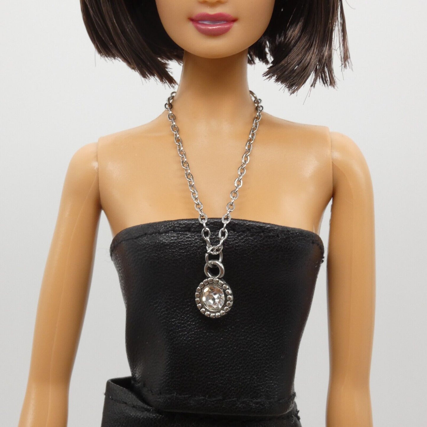 Necklace for Barbie Integrity Toys Size Doll Round Crystal Pendant Silver Chain