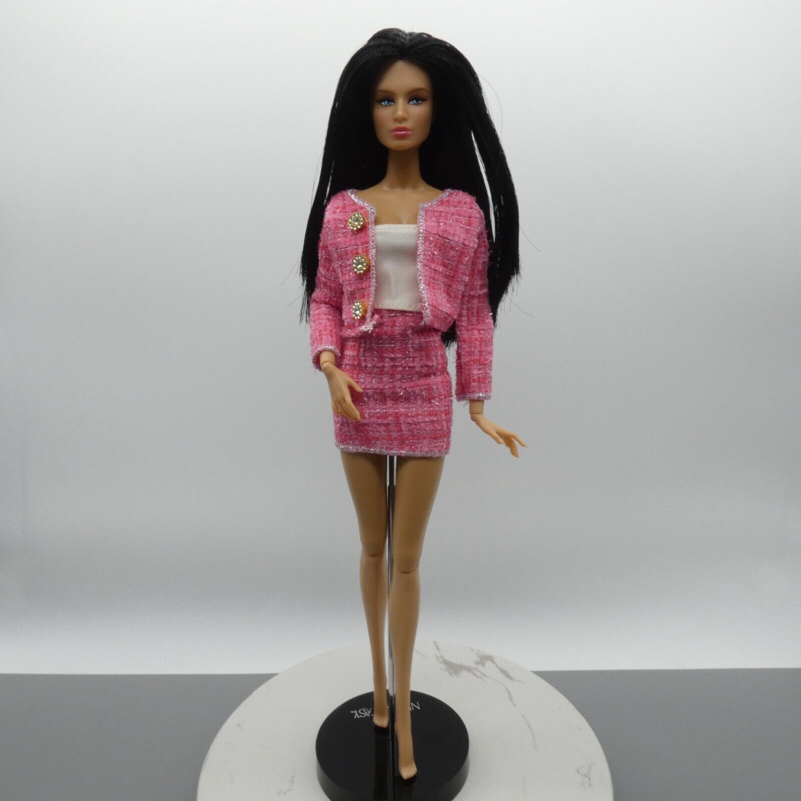 Barbie Doll Size Pink Tweed Suit Jacket Skirt Tube Top Fits Model Muse Xian Xian