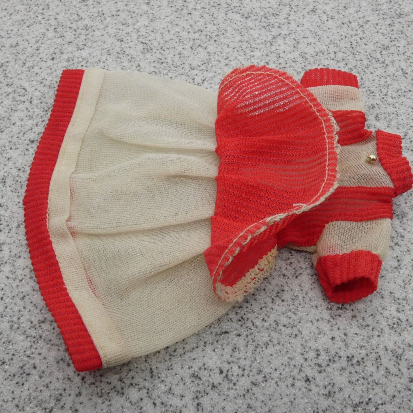 Barbie Doll Size Fashion Dress White Sheer Tulle Red Apron Lace Trim