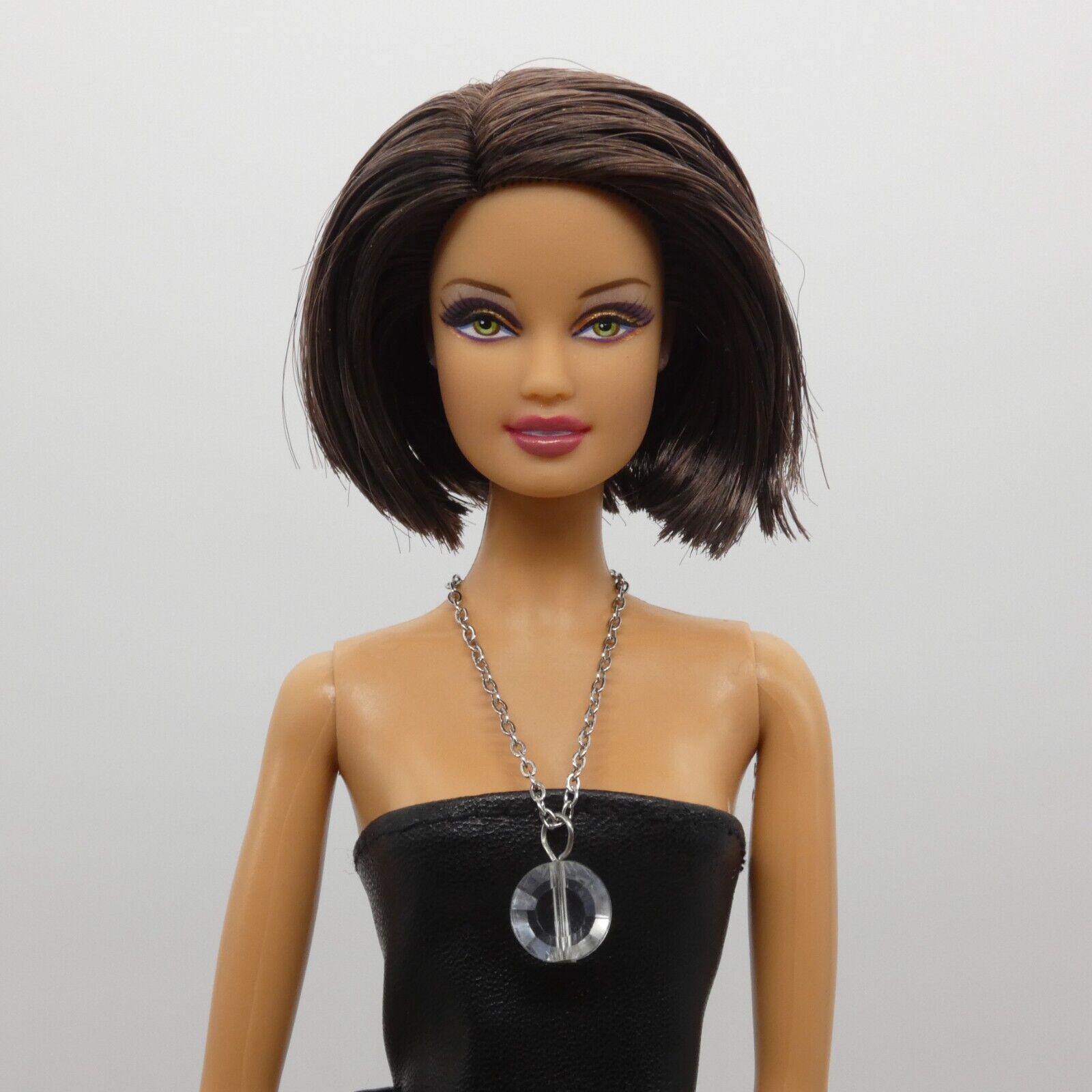 Necklace for Barbie Integrity Toys Doll Round Rhinestone Pendant Silver Chain