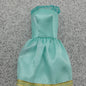 Barbie Doll Size Mini Dress Aqua Green Tulle Tank Sleeveless Gold Trim Clone