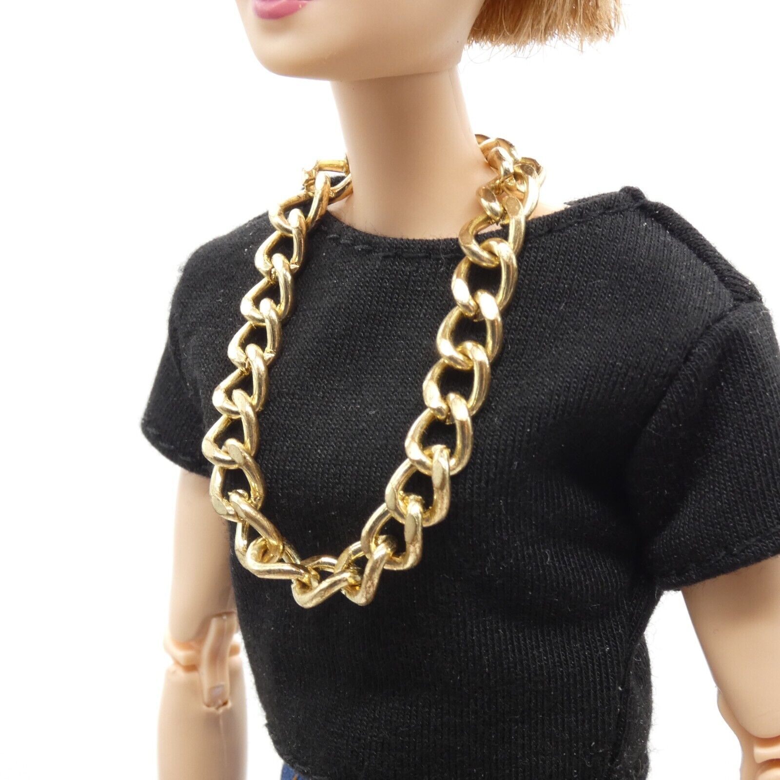 Barbie Doll Size Chunky Gold Tone Chain Necklace Metallic Handmade