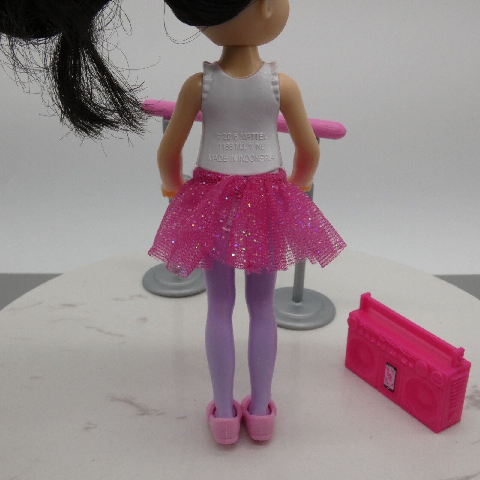 Barbie Chelsea Girl Doll Ballet Black Hair Skirt Shoes Crown Barre 2017 FHK98