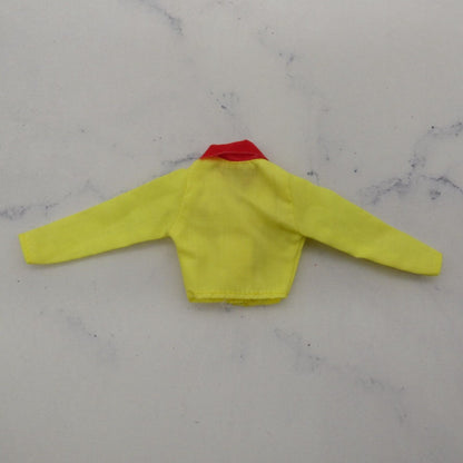 Barbie Doll Size Jacket Top Yellow Long Sleeve Red Wide Felt Collar Ribbon Bow