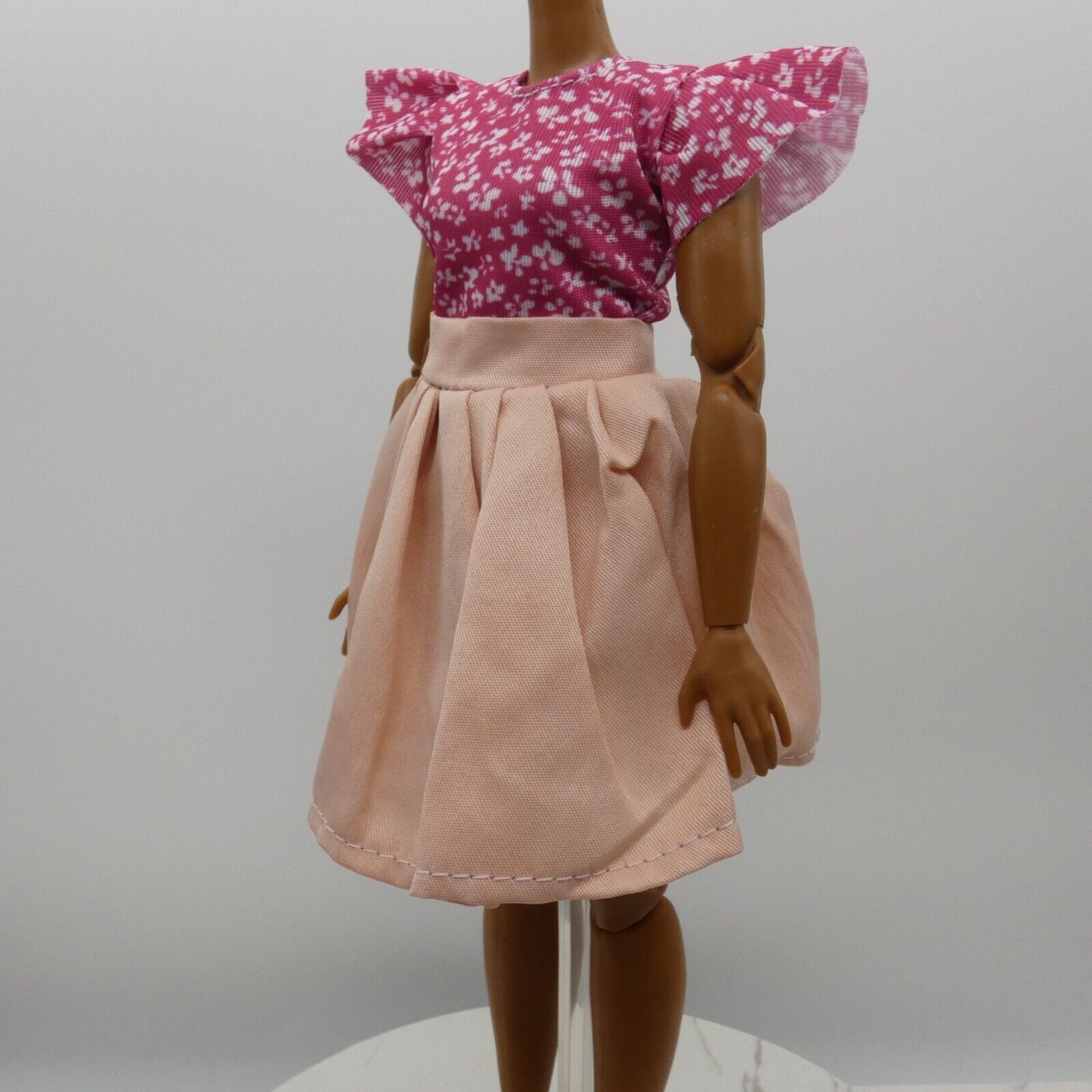 Barbie Doll Size Fashion Dress Pink Floral Top Skirt Fits Model Muse MTM Curvy