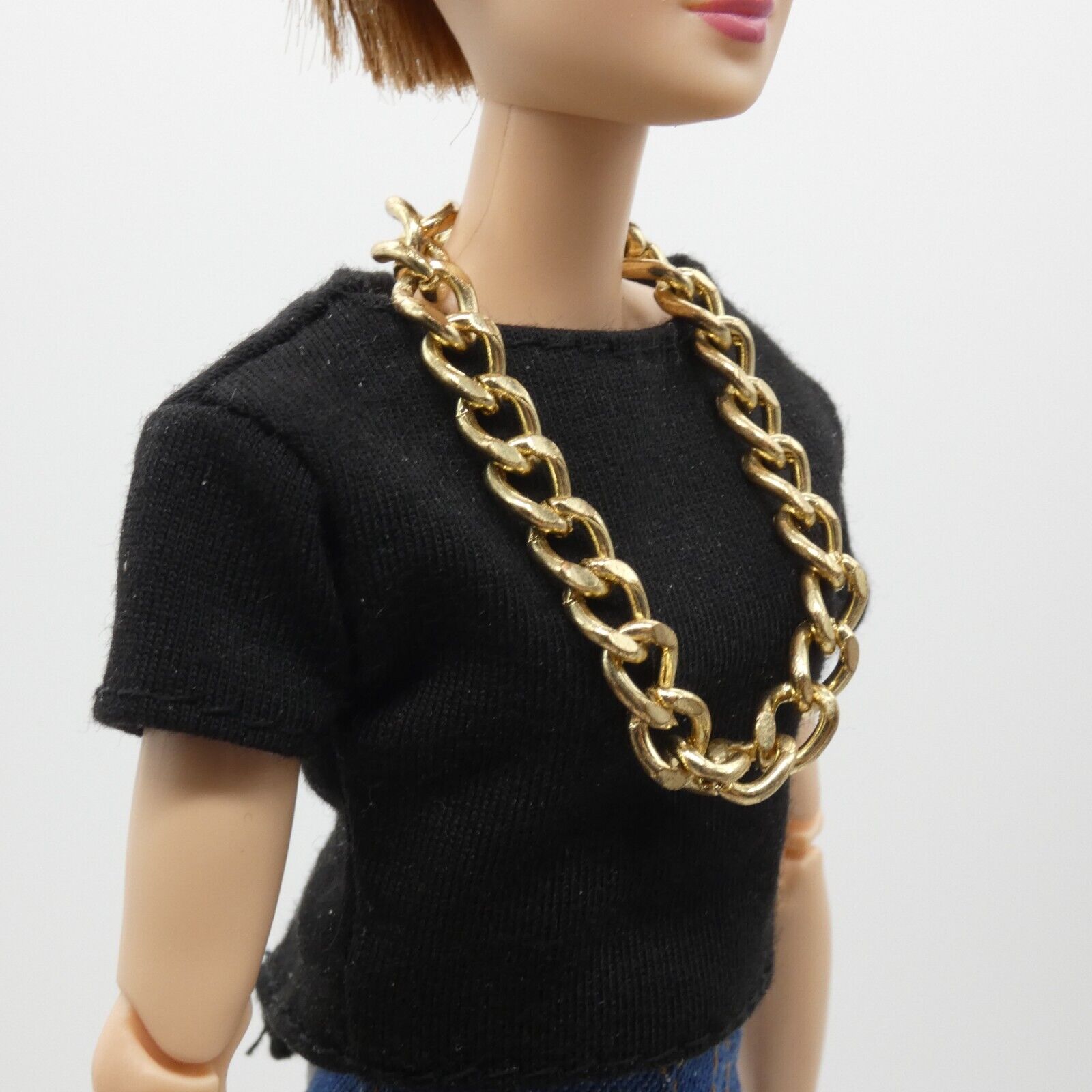 Barbie Doll Size Chunky Gold Tone Chain Necklace Metallic Handmade