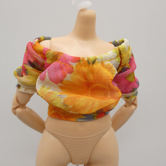 Barbie Curvy Doll Size Shirt Top Multicolor Floral Blouse Off The Shoulder