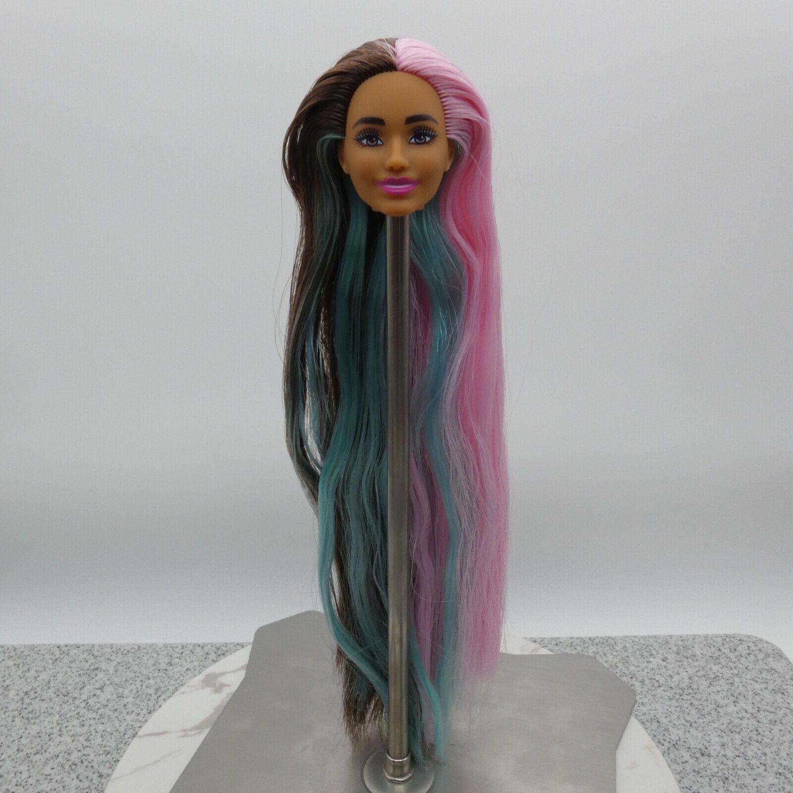 Barbie Extra Fly Safari Doll Head Medium Light Skin Pink Brown Teal Hair HPT48