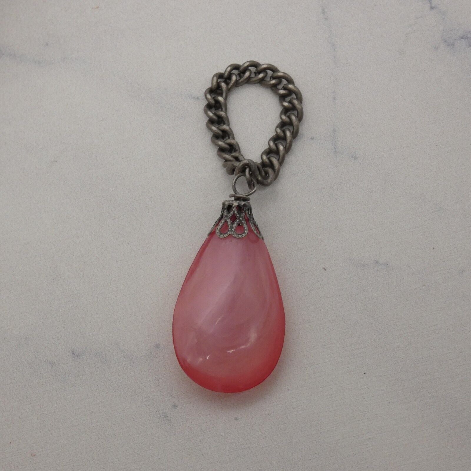 Barbie Doll Size Pink Teardrop Gem Purse Silver Chain Handle Handbag Handmade