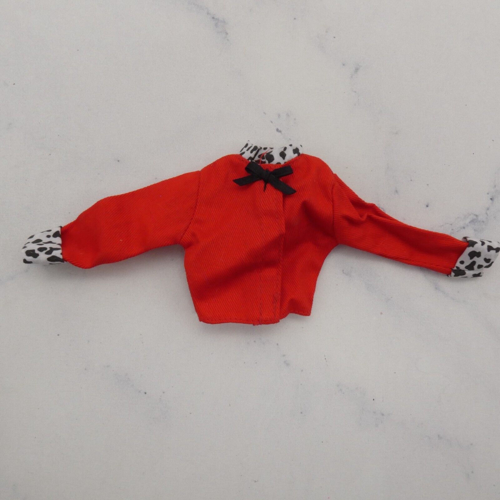 Barbie Doll Size Jacket Top Red Long Sleeve White Black Dalmatian Trim