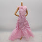 Barbie Doll Size Dress Pink Satiny Lacy Sleeveless Full Length Maxi Gown