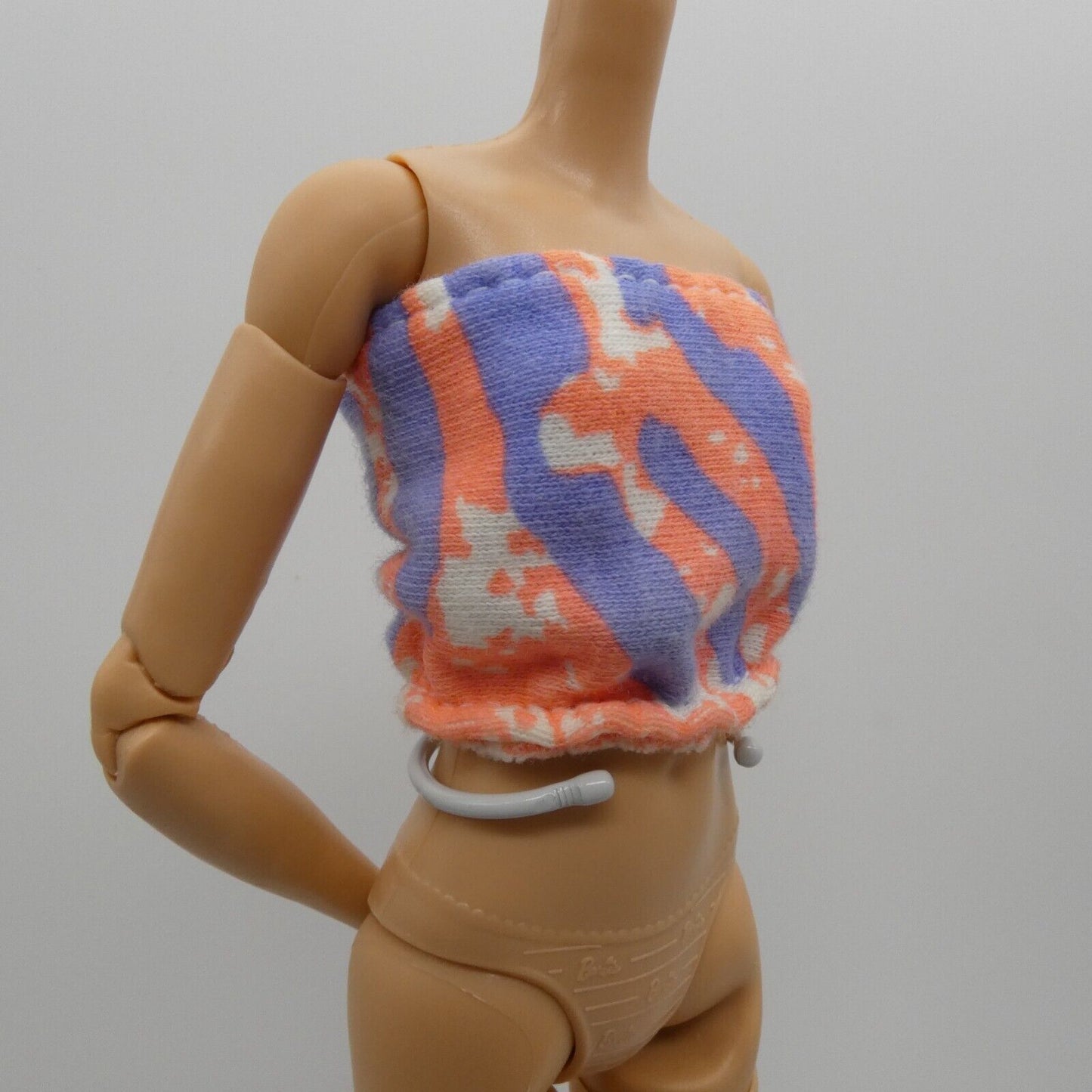 Barbie Doll Size Shirt Tube Top Pink Blue Sleeveless Strapless Midriff Elastic