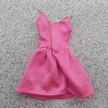 Barbie Doll Dress Pink Tank Silver Straps Bow Accents Genuine Mattel