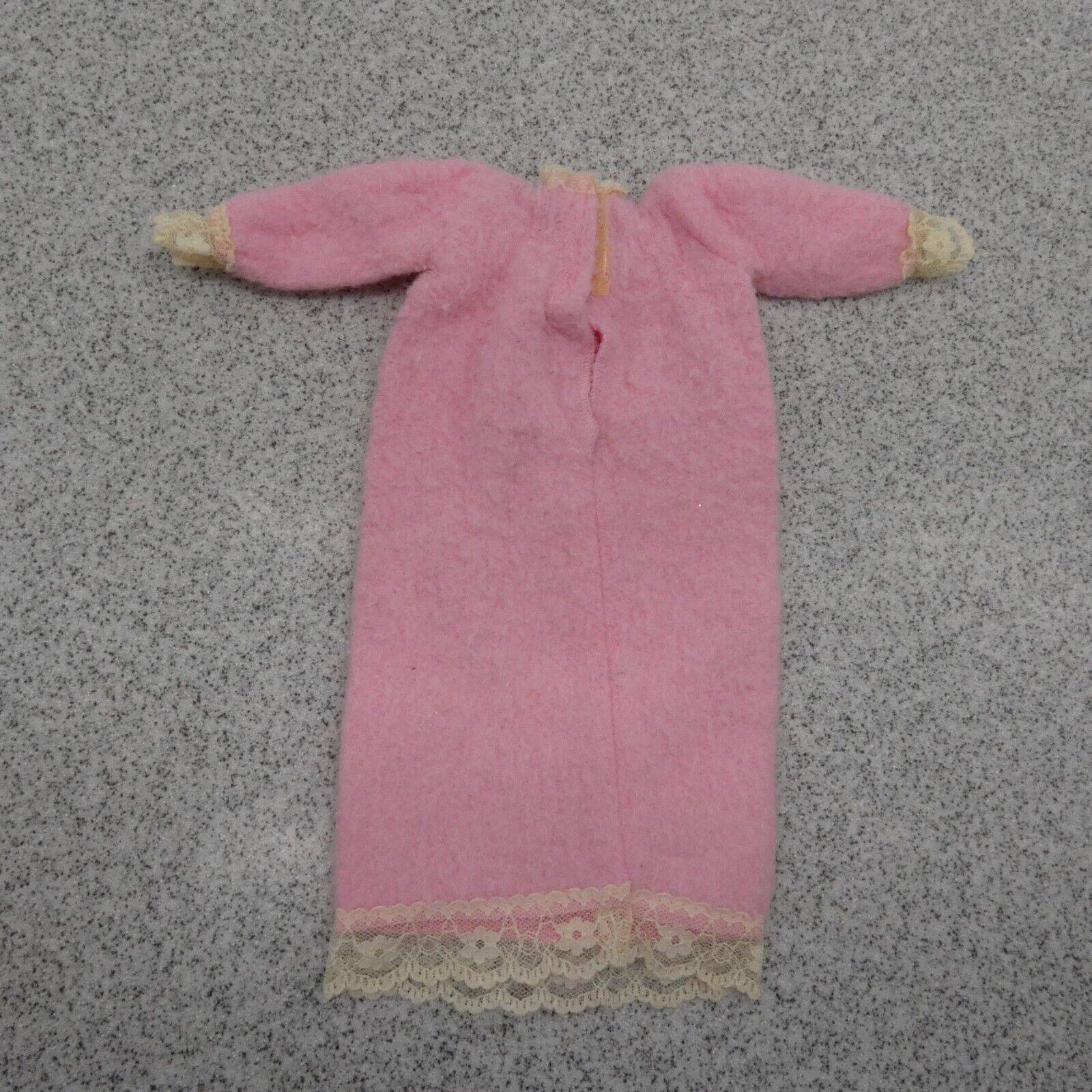 Barbie Doll Size Nightgown Robe Pink Lace Trim Long Sleeve Fleece Like Curvy