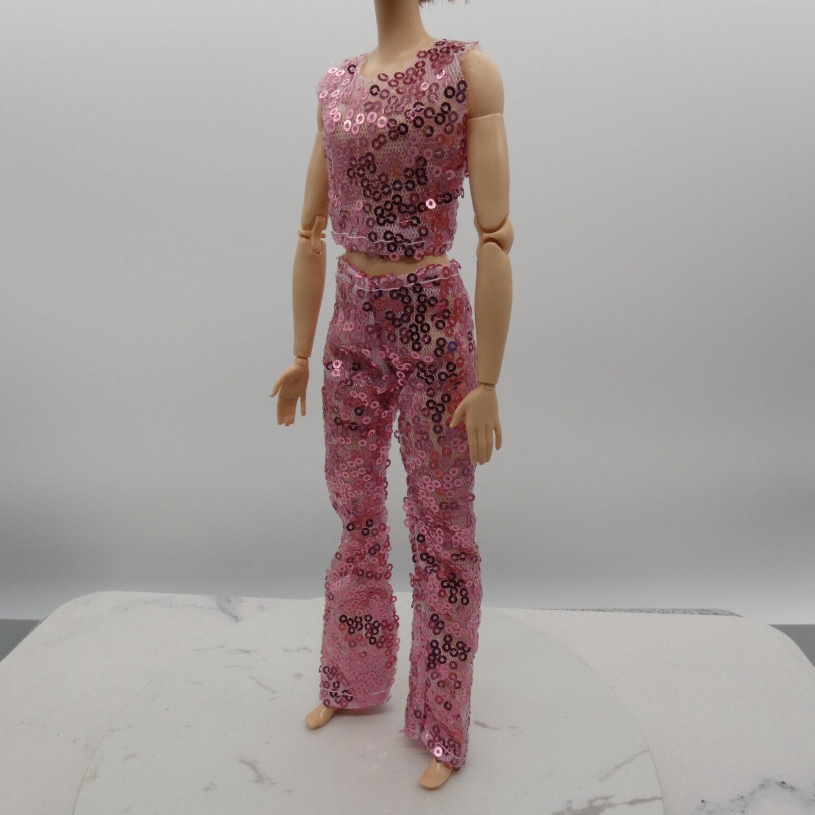 Barbie Doll Size Outfit Pink Sequins Tank Top Pants Fits MTM And Fashionistas