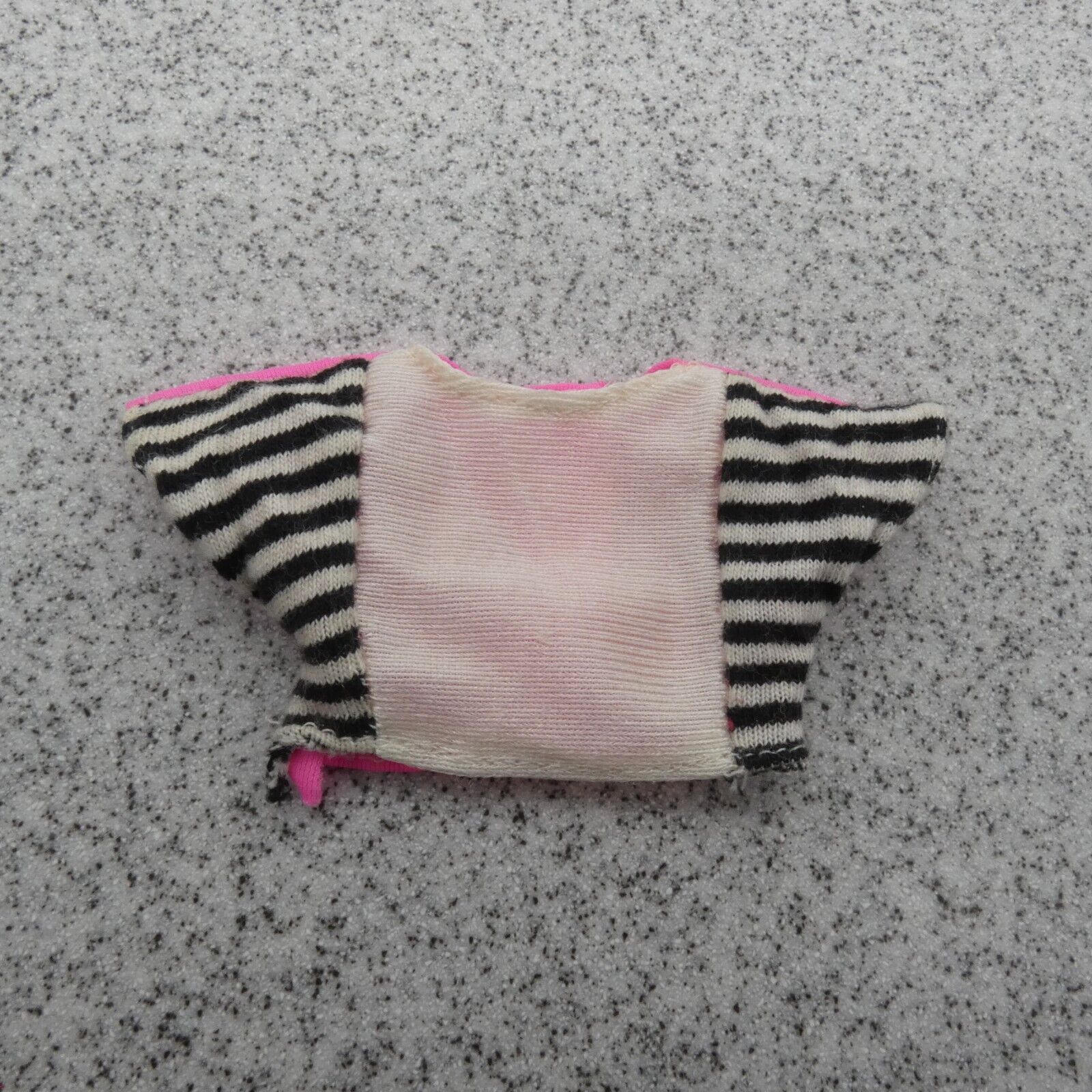 Barbie Doll Size Crop Top White Black Striped Pink Back Midriff Short Sleeve 80s