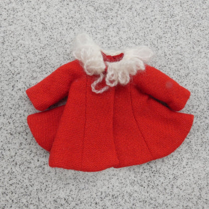 Barbie Doll Size Coat Jacket Red Santa Christmas Top White Yarn Collar Homemade