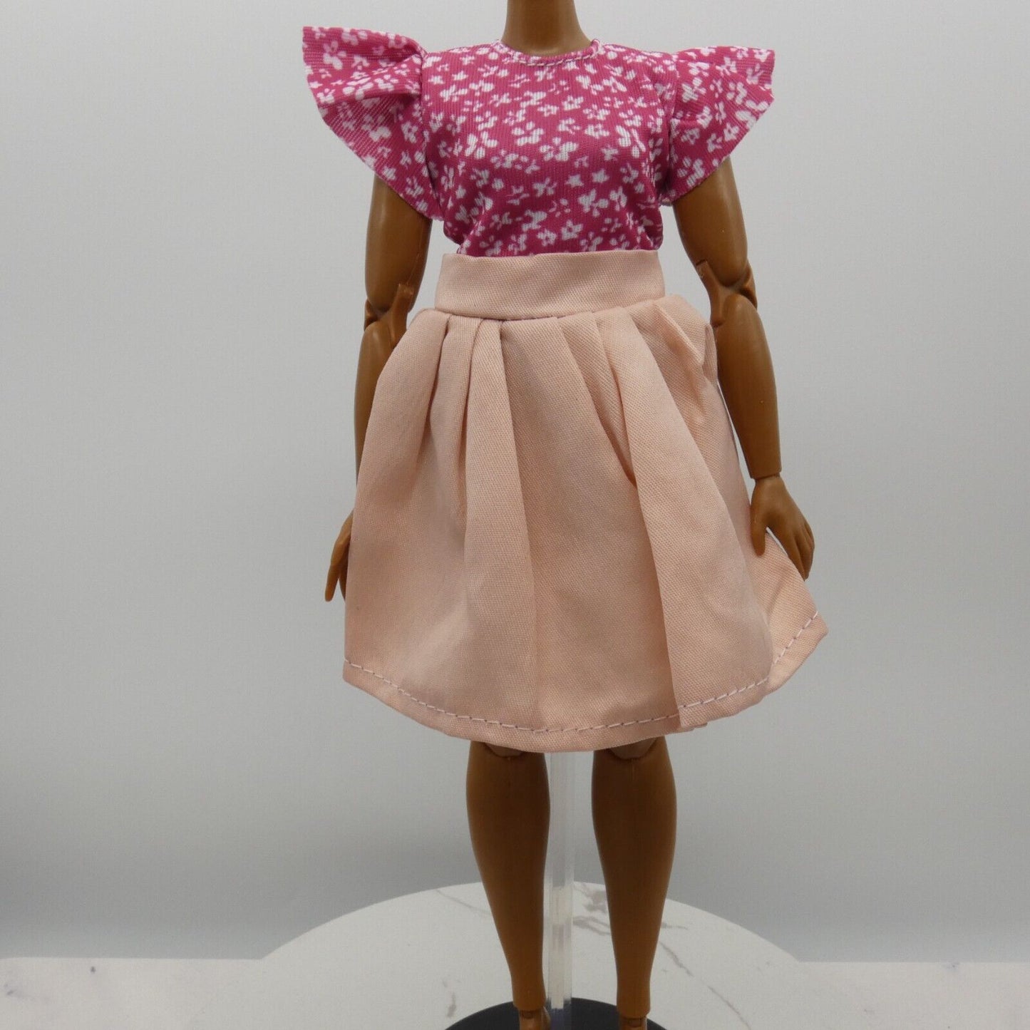 Barbie Doll Size Fashion Dress Pink Floral Top Skirt Fits Model Muse MTM Curvy