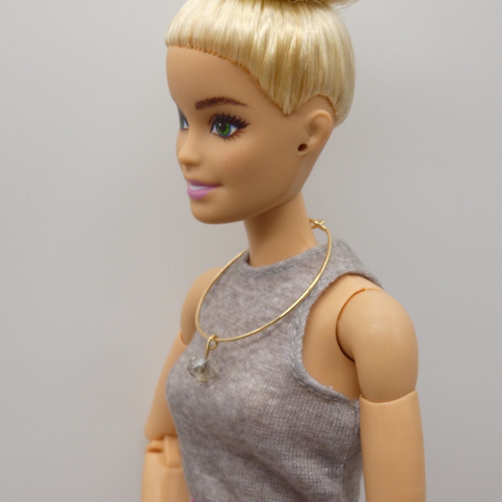 Barbie Doll Size Necklace Choker Gold Tone Band Clear Faceted Rhinestone Pendant