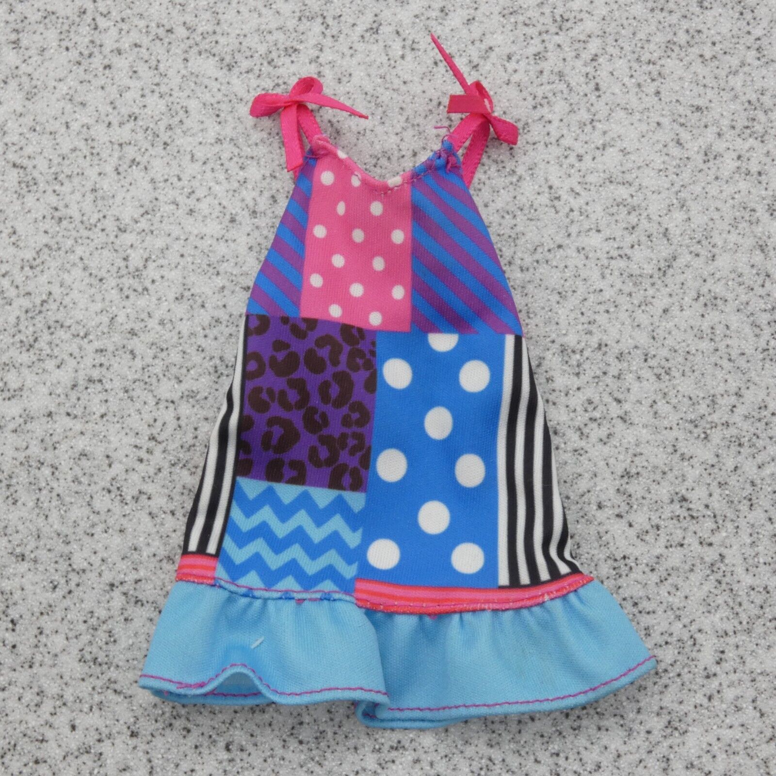 Barbie Doll Complete Look Patchwork Print Dress Pink Blue Purple 2022 HBV36