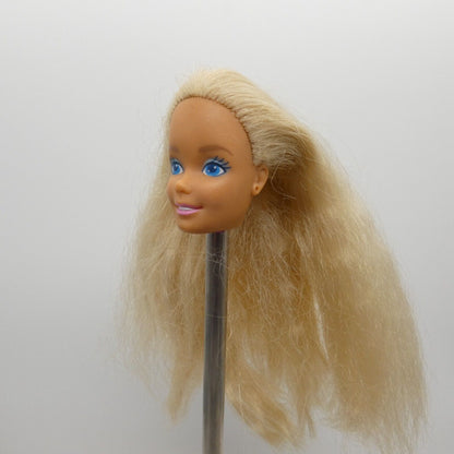 Barbie Doll Head Only Superstar Face Blonde Wavy Crimped Hair Medium Light Tan