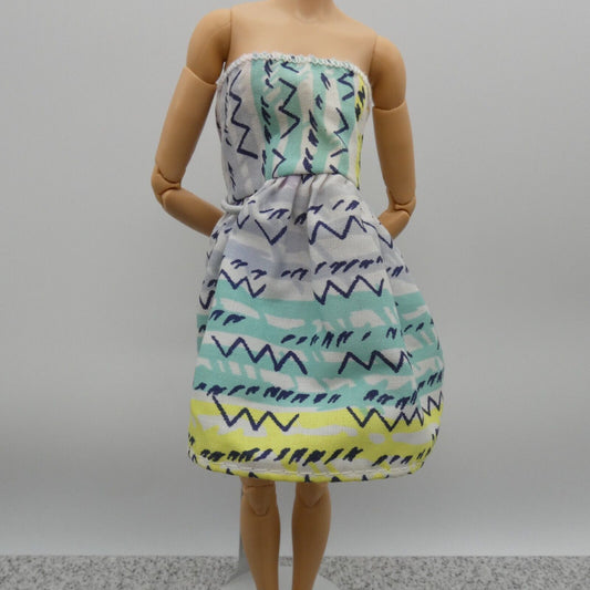 Barbie Doll Size Dress Multicolor Squiggles Strapless Sweetheart Superstar Era