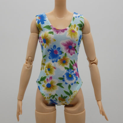 Barbie Doll Size Swimsuit Blue Floral Bathing Suit One Piece Modest Fits MTM