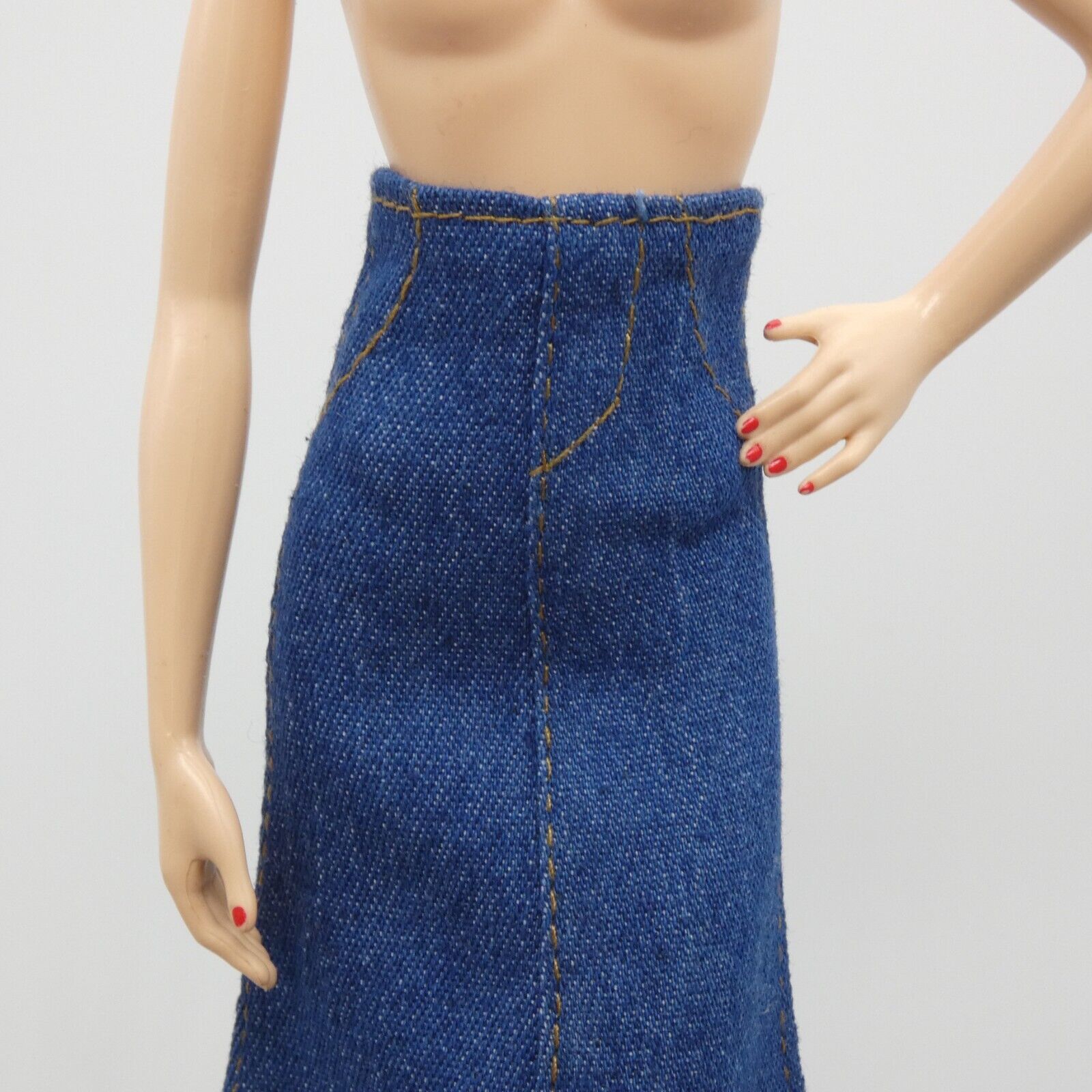 Barbie Doll Size Long Skirt Blue Jean Maxi A Line Slit High Waist Fit Model Muse