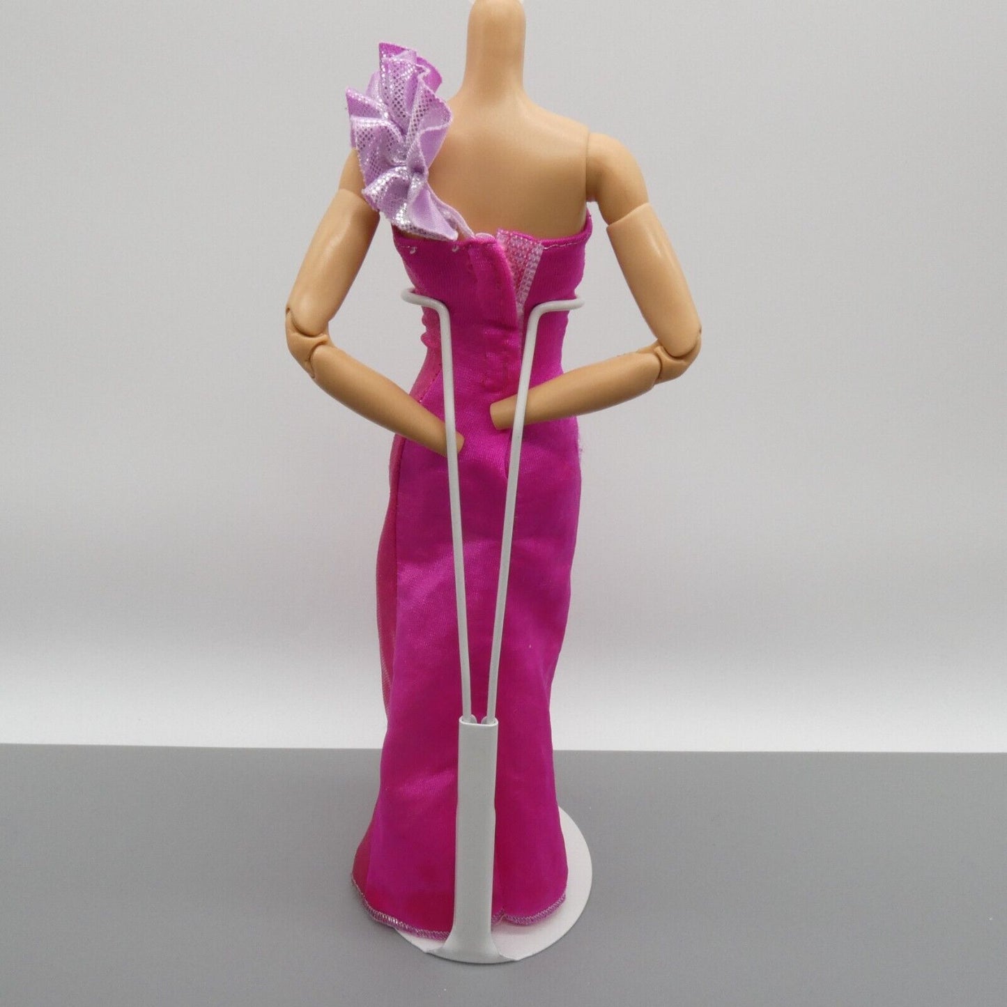 Barbie Doll Dress Pink Metallic Magenta Maxi Gown One Shoulder Ruffle Strap