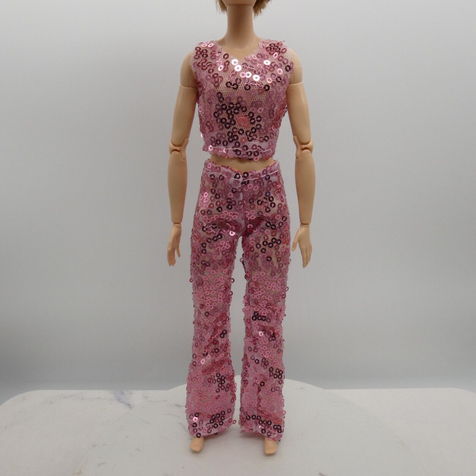 Barbie Doll Size Outfit Pink Sequins Tank Top Pants Fits MTM And Fashionistas