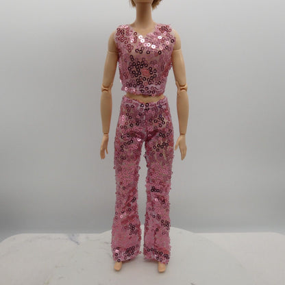 Barbie Doll Size Outfit Pink Sequins Tank Top Pants Fits MTM And Fashionistas