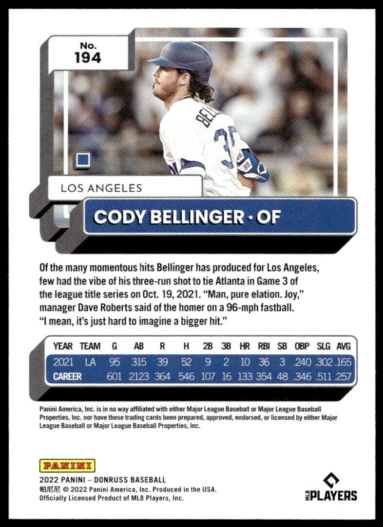 2022 Donruss #194 Cody Bellinger Near Mint