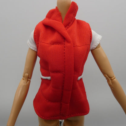 Barbie Doll Size Vest Top Red With White Undershirt Short Sleeve Outdoor Wear