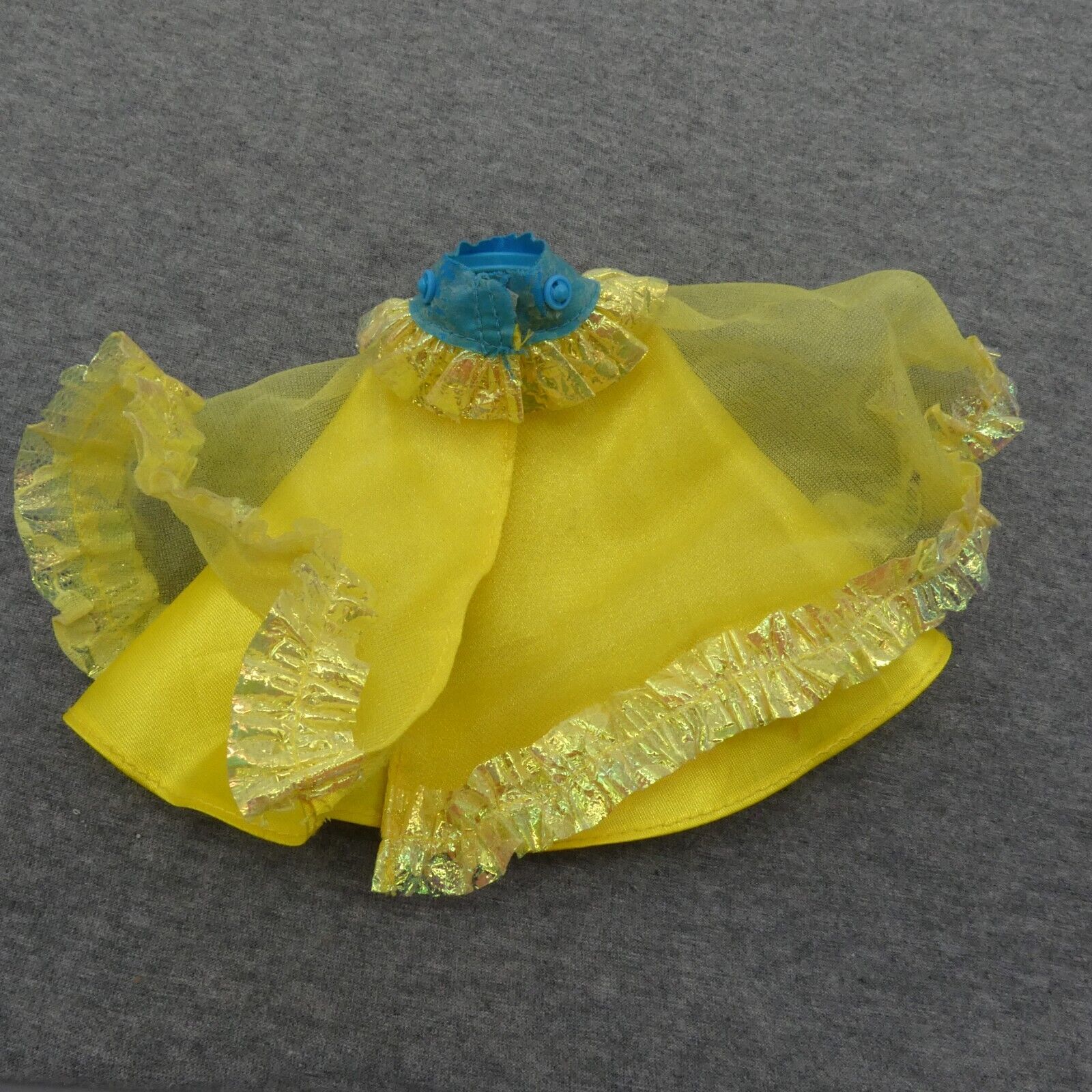 Barbie Doll Skirt Yellow Tutu Tulle Ribbon Trim Blue Belt Genuine Mattel