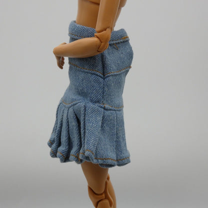 Barbie Doll Size Skirt Blue Jean Denim Like Pleated High Waist Fits Fashionistas