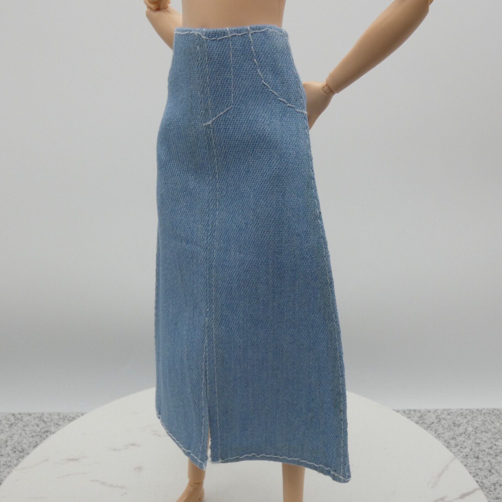 Barbie Doll Size Long Skirt Light Blue Denim Maxi A Line Ankle Front Slit