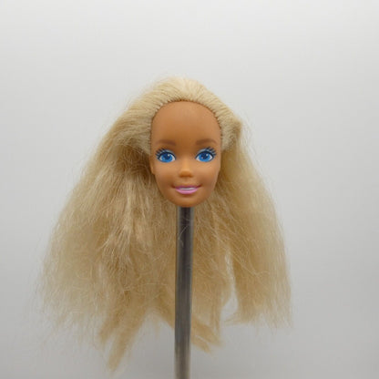 Barbie Doll Head Only Superstar Face Blonde Wavy Crimped Hair Medium Light Tan