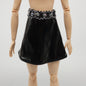 Barbie Doll Size Black Skirt Faux Leather Silver Sequins A Line Mid Thigh