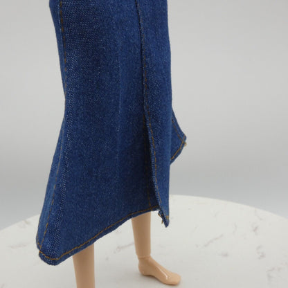 Barbie Doll Size Long Skirt Blue Jean Maxi A Line Slit High Waist Fit Model Muse