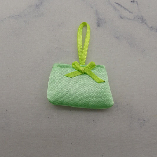 Barbie Doll Size Purse Green Handbag Tote Ribbon Strap Satin Like